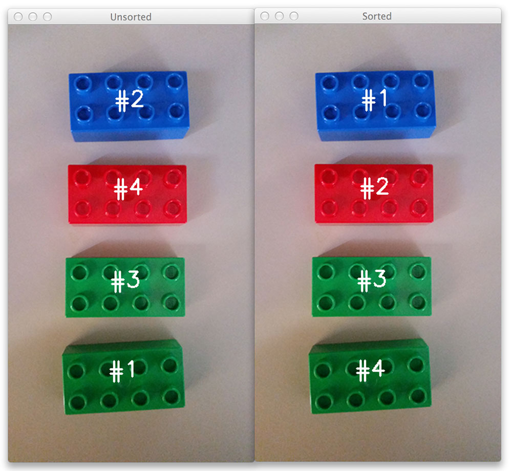 Figure 2: Sorting our Lego bricks from top-to-bottom.